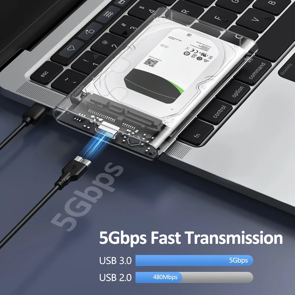 Transparent External Hard Drive Case 2.5 Inch HDD SSD Case Micro-B To USB3.1 4TB Drive Housing Compatible UASP SATA III Laptop