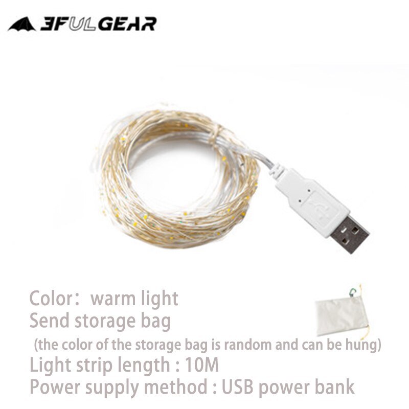 3F UL GEAR 10M Strip Light Led String Light Cooper Wire USB Mobile Power Capming Hiking Light Decoration: Warm White
