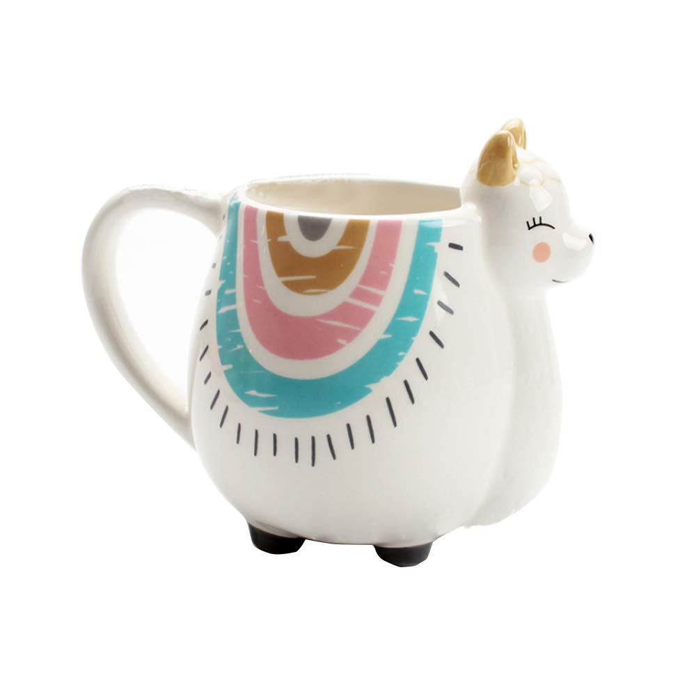 Alpaca Mug Ceramic Llama Tea Mug, 3D Animal Coffee Mug Hand Painted Rainbow Art Travel Mug for Birthday Christmas
