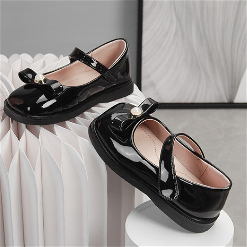College Style Black Performance Leather Shoes Children Girls Dance Party Baby Student School Dress Shoes Kids 02A