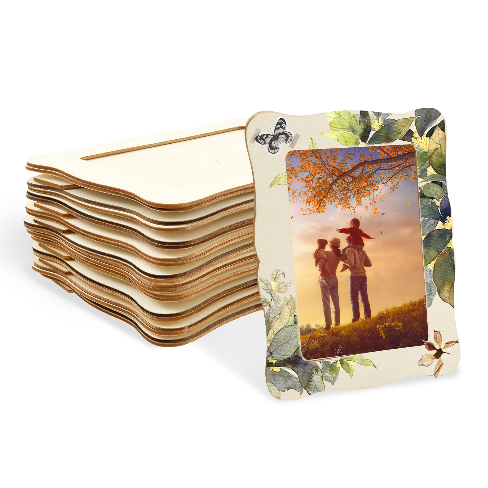 10Pcs Unfinished Wooden Frames Wavy/Rectangle Photo Holder DIY Painting Crafts Photo Display Stand Home Office Desktop Decor: Yellow