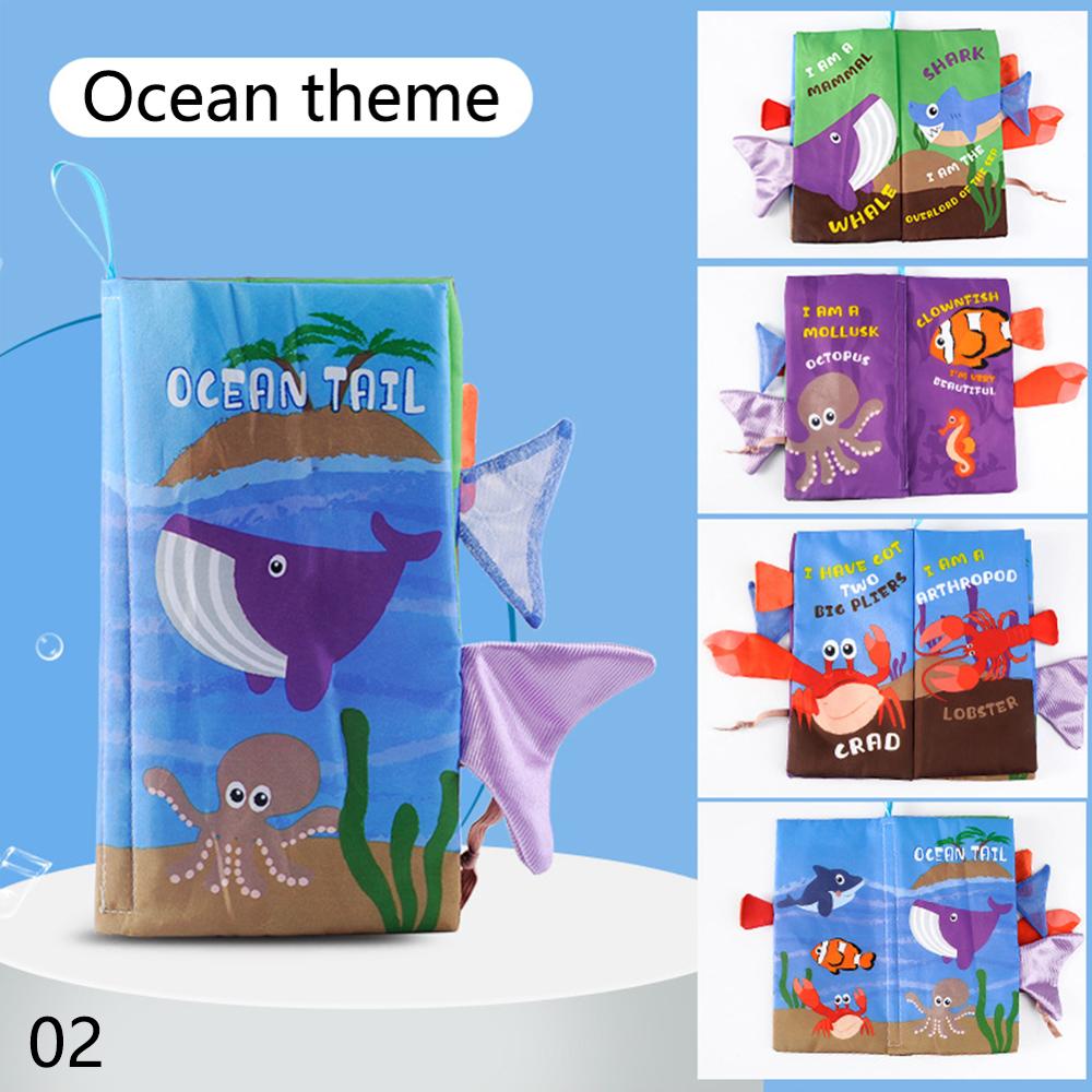 Infant Book Baby Fruit Animal Tails Rustle Book Early Development Cloth Book Inspire Brains Early Education Activity Books Toys: Ocean