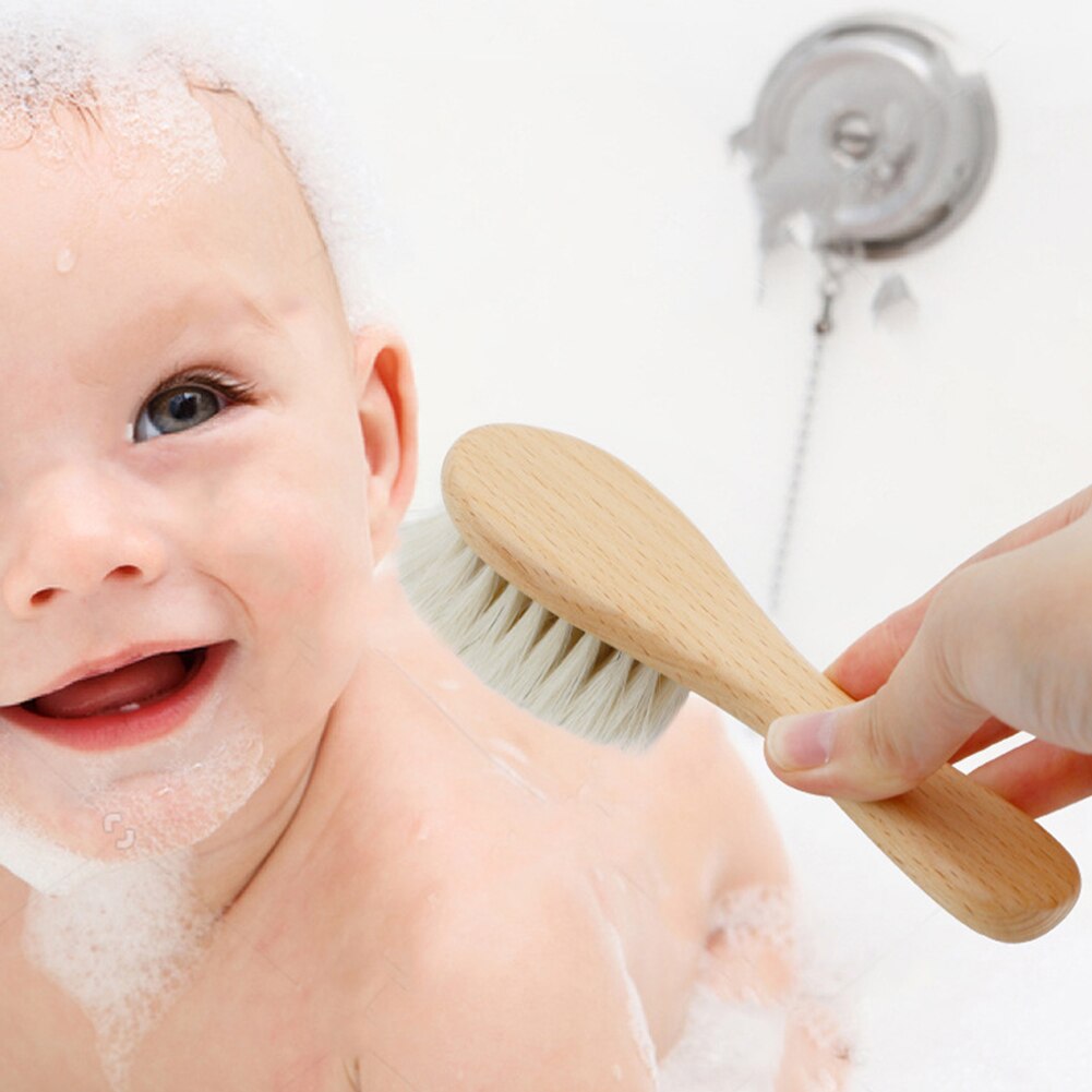 Escova de cabelo para bebês, 2 peças, madeira, recém-nascido, escova de pentear, massageador de cabeça, recém-nascido