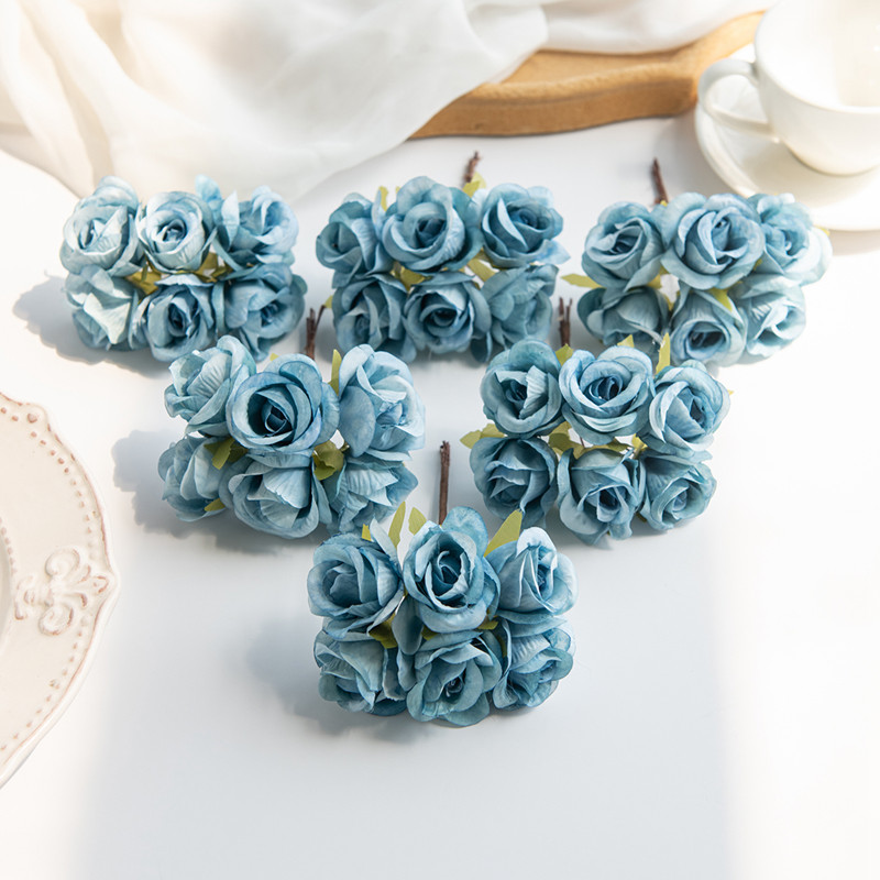 6 unidades de flores artificiales de seda rosa, , guirnaldas navideñas para el hogar, boda, ramo de novias, arco de jardín, decoración de pared, caja de de bricolaje: Blanco