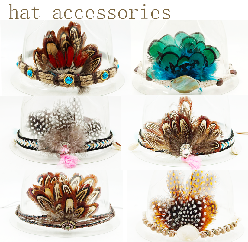 Hat accessories Feather knitted style various hat accessories jazz cowboy hat fedora hat straw hat for men and women