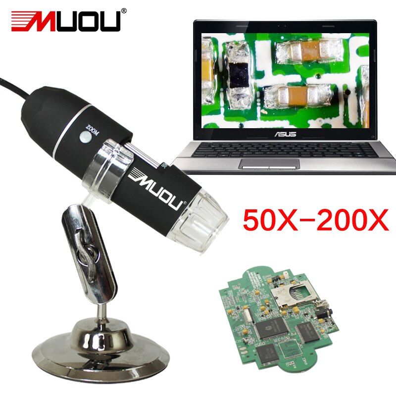 MUOU microscopio ingrandimento 200X lente di ingrandimento Elettronico microscopio digitale portatile microscopio USB + misura