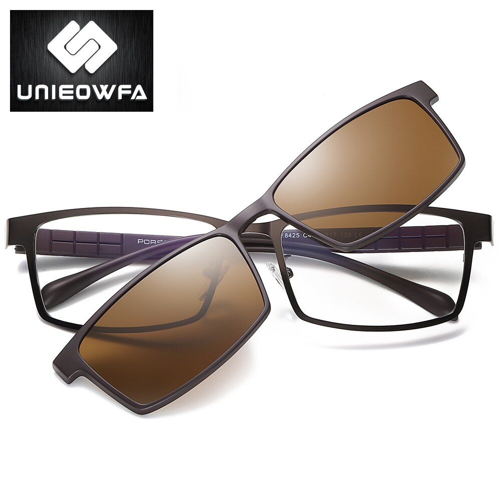 Gafas graduadas magnéticas con Clip para hombre, montura de gafas polarizadas, gafas de óptica para miopía, con imán transparente: C4 Brown