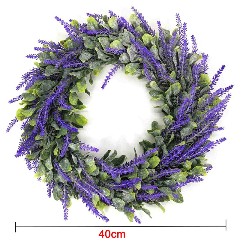 Guirnalda de lavanda Artificial con hojas florales, decoración de pared interior de puerta delantera