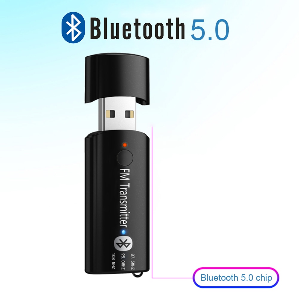 VAORLO Mini nadajnik FM na USB bezprzewodowy samochód zestaw odbiornik Stereo Muic Bluetooth 5.0 Adapter do samochodu z mikrofonem 3.5 AUX Jack