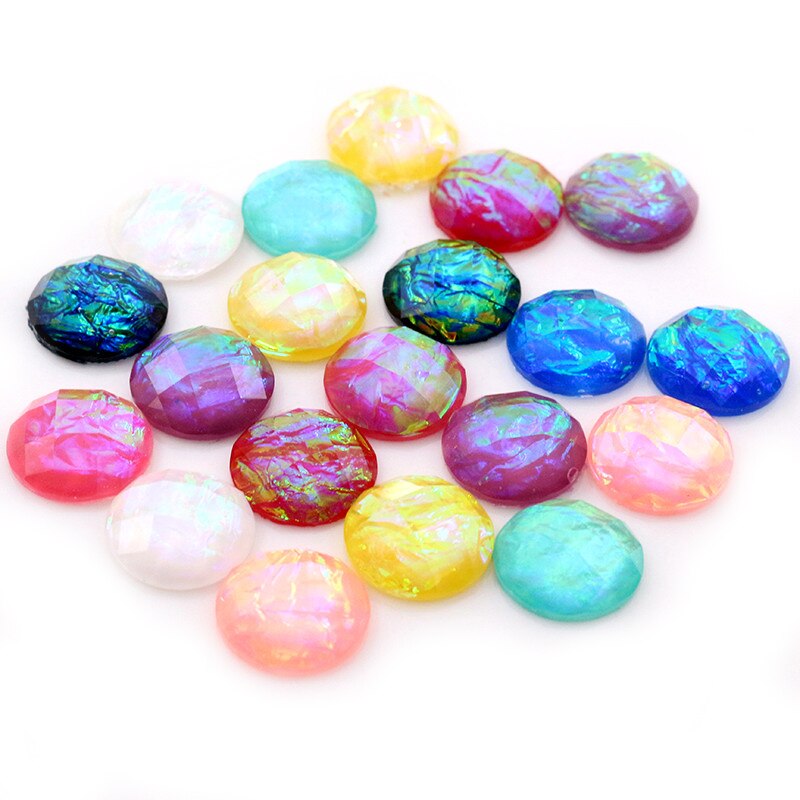 40pcs 12mm Mix Colors Tangent plane Built-in metal foil Flat back Resin Cabochons Cameo: Randomly mixed