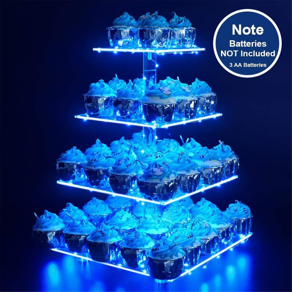 4 Tiers LED Light Cake Stand Acrylic Cake Display Stand Transparent Tray Cupcake Holder Wedding Birthday Cake Rack Decor Tools