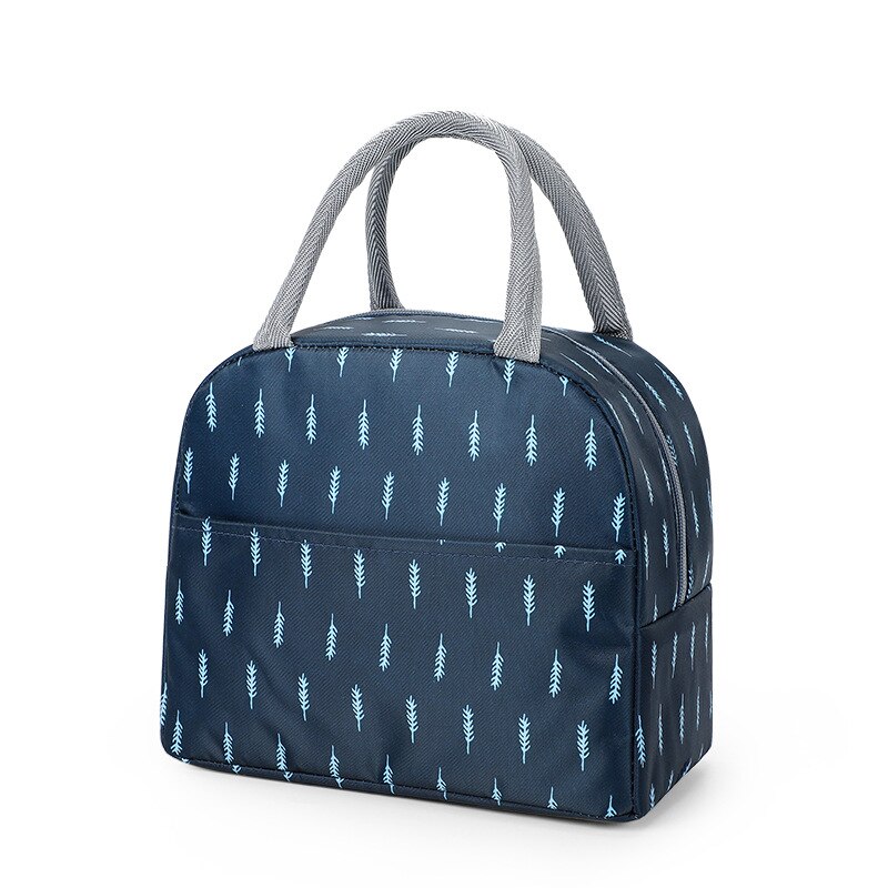 Functional Cute Pattern Lunch Bag Portable Insulated Canvas Cooler Bog Thermal Food Picnic Lunch Bags For Women Kids: Blue Feather