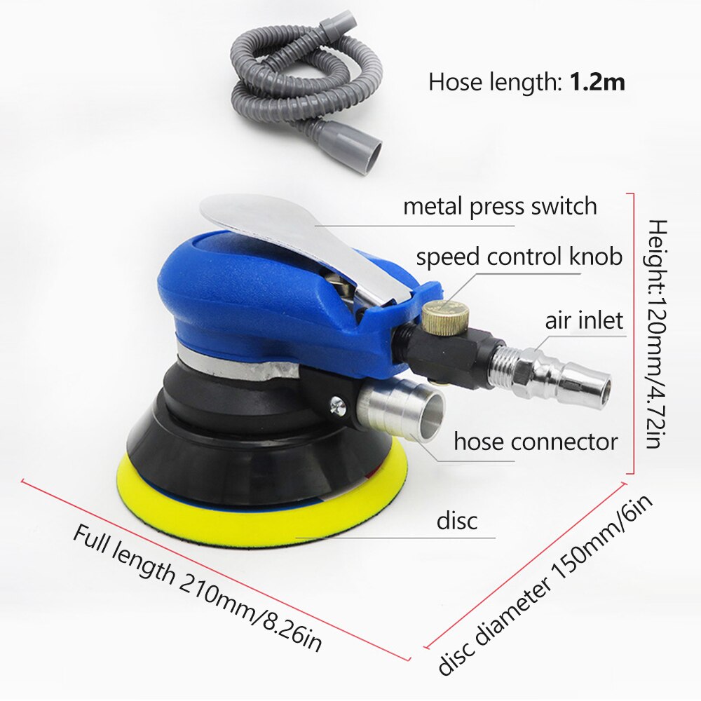 KKmoon Vacuum Air Sander Pneumatic Sander Self-Vacuum Palm Orbital Sander Grinder Polisher Sanding Machine Tool 5''