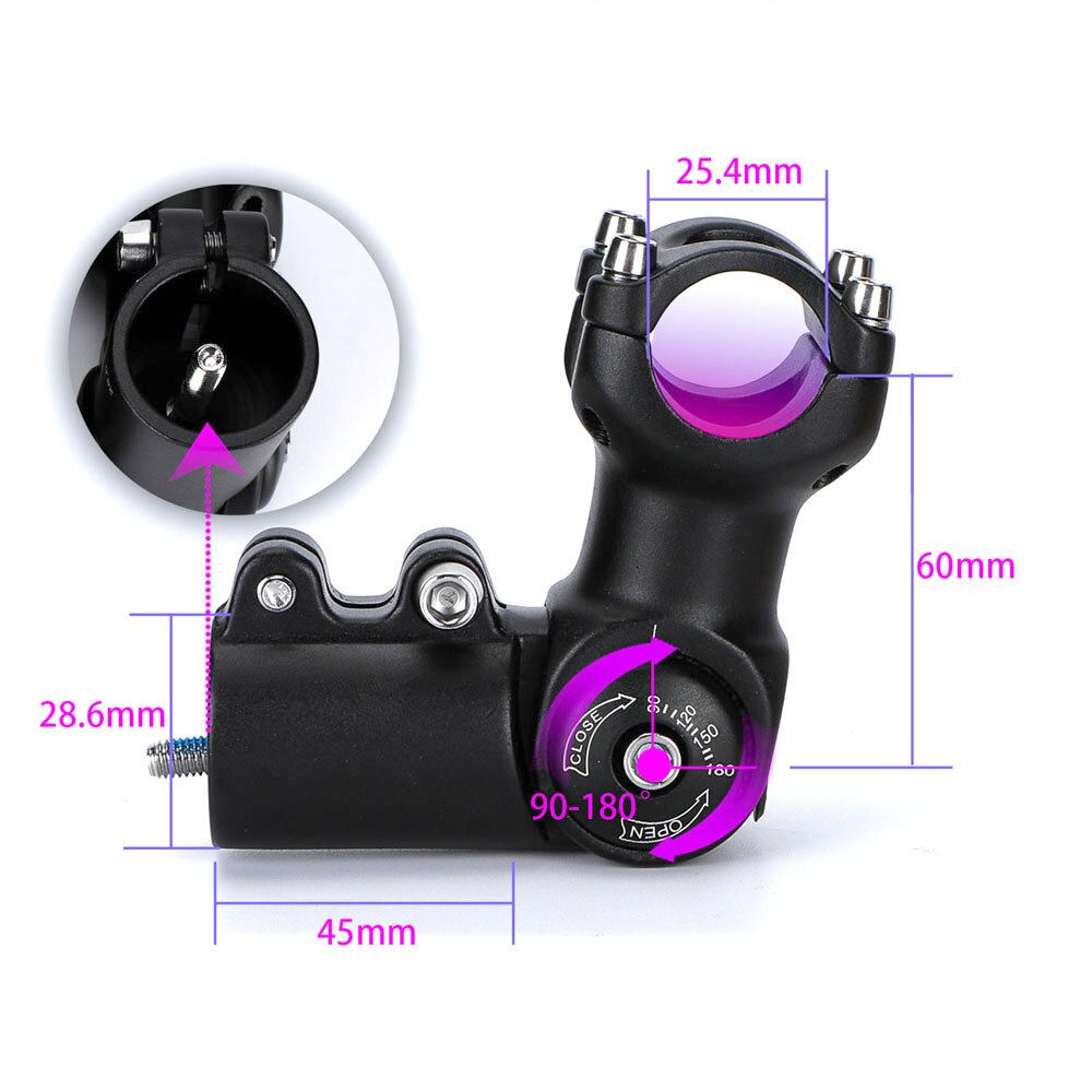 Bicycle Stem Road Bike Stem 90-180 Degree Aluminum Alloy Material Diameter 31.8mm Bicycle Adjustable Stem: 60-25.4mm