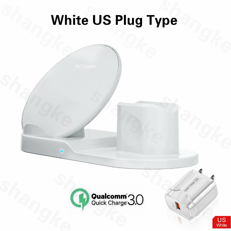 Wireless Charger Stand for iPhone AirPods Apple Watch, Charge Dock Station Charger for Apple Watch Series 5/4/3/2 iPhone 12 11 X: white US plug