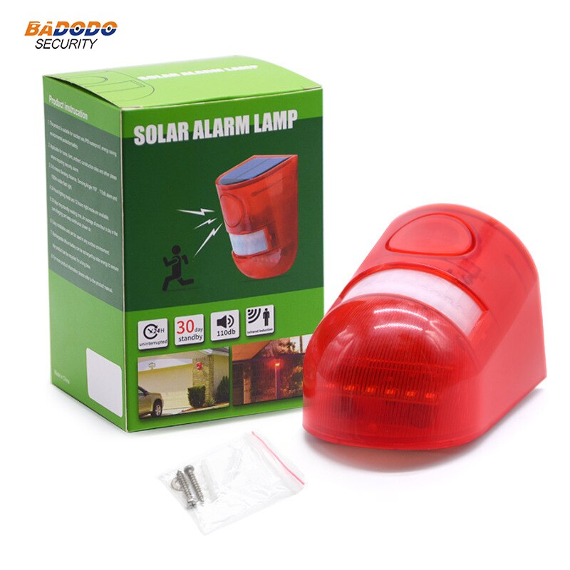 Solar Powered IP65 Waterproof 110dB Loud solar alarm lamp light siren built-in PIR sensor For Home Yard Outdoor Security