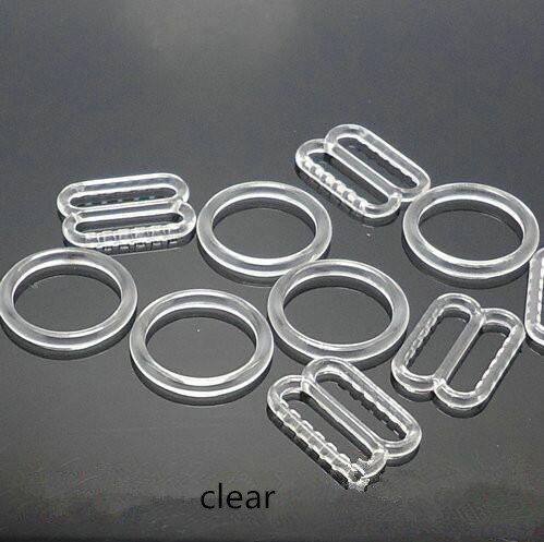 120 sets plastic bh-bandjes, verstelbare gespen, ringen, schuifjes, haken, 0 8 invisiblegarment lingerie, 15mm 0.59 zwart wit transparant