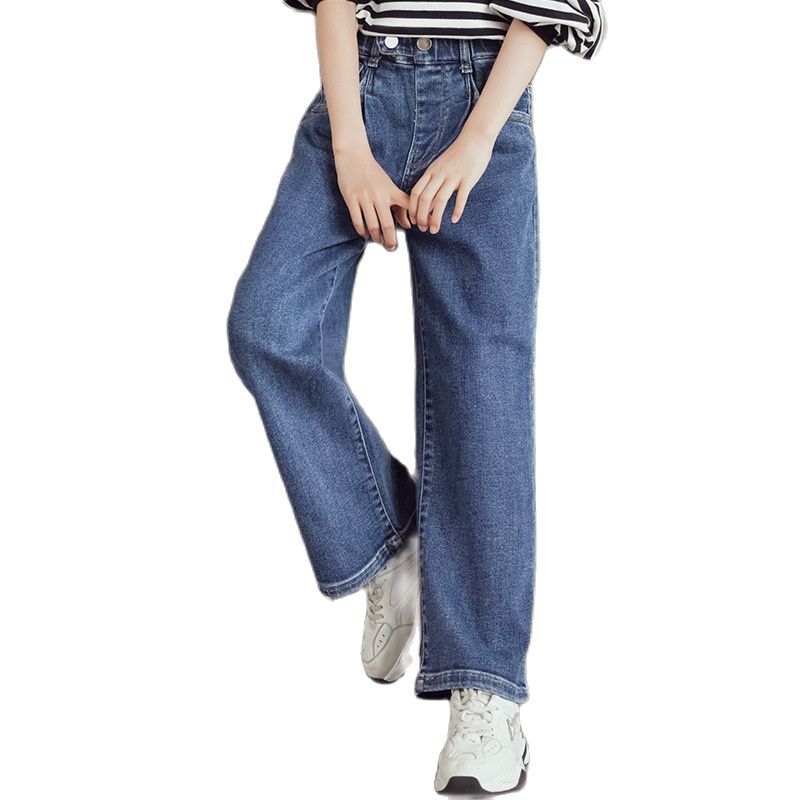 Spring Autumn Loose Teenage Girls Wide Leg Jeans Solid Color Casual Trousers Kids Children Denim Pant 10 11 12 13 14 15 16years