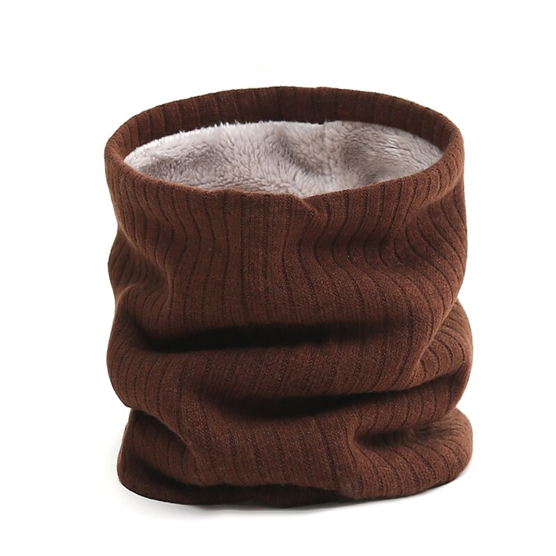 Unisex Winter Scarf Knit Solid Women Ring Neck Scarves Thick Fur Bandana Cotton Men Outdoor Warm Soft Collar Wraps: WB3-3 coffee