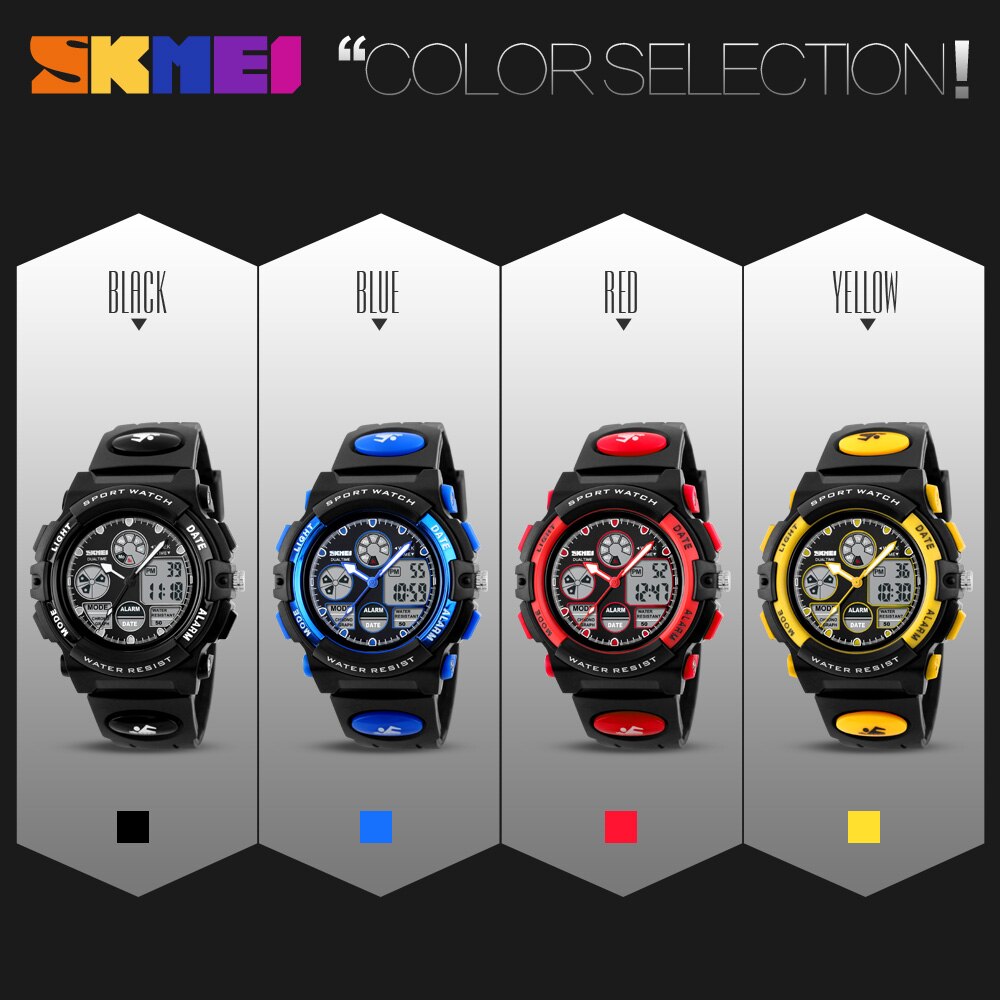 SKMEI Sports Watches Children LED dIgital 50M Waterproof Dual Display Wristwatches Watch Alarm For Boys Girls Kids 1163