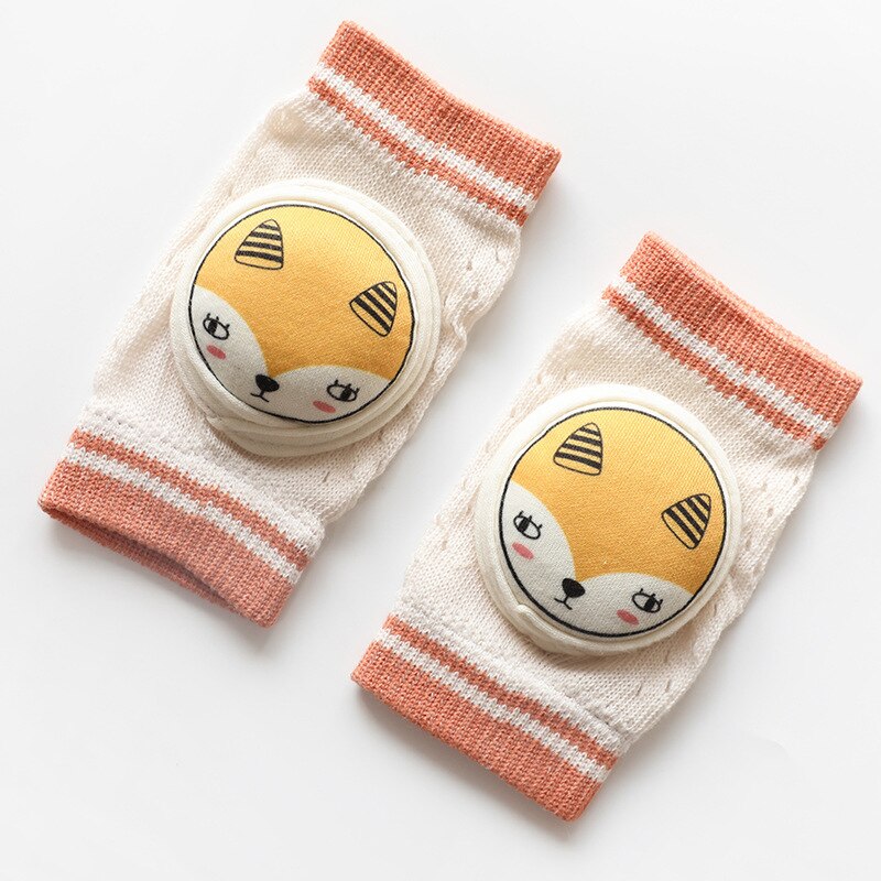 0-3Years Baby Knee Pads Infant Non Slip Crawling Elbow Cartoon Animal Mesh Breathable Kneepads Protector Toddler Safety Cushion: Brick red fox