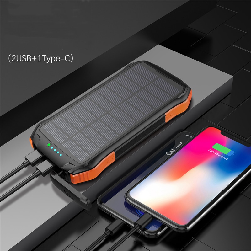 Banco de energía Solar de 16000mAh, cargador inalámbrico Qi para iPhone 11 pro max Samsung S8, Banco de energía portátil, Banco de energía USB tipo C externo