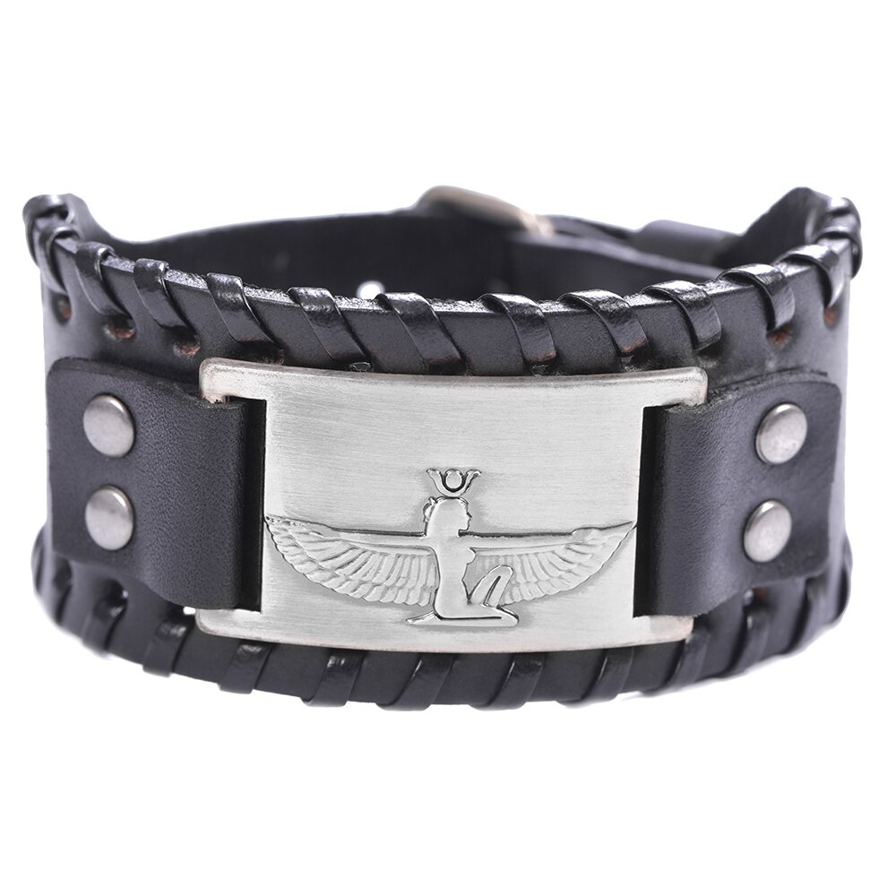 Likgreat Bruine Brede Braid Lederen Armband Koningin Van Egypte Heilige Guardian Bedelarmband Mannen Amulet Cleopatra Vii Charm Sieraden: 6