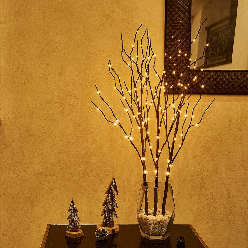 3Pack Pre Lit Artificial Brown Twig Branch with Fairy Lights 150LED Plug in Lighted Willow Branch for Christmas Indoor Outdoor