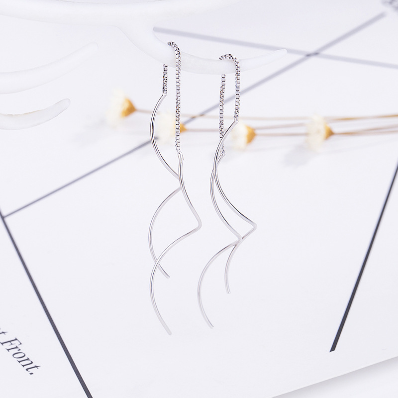 VOQ Silver Color Exquisite Wavy Simple Earrings Temperament Tassel Long Earrings Female Jewelry: Orange