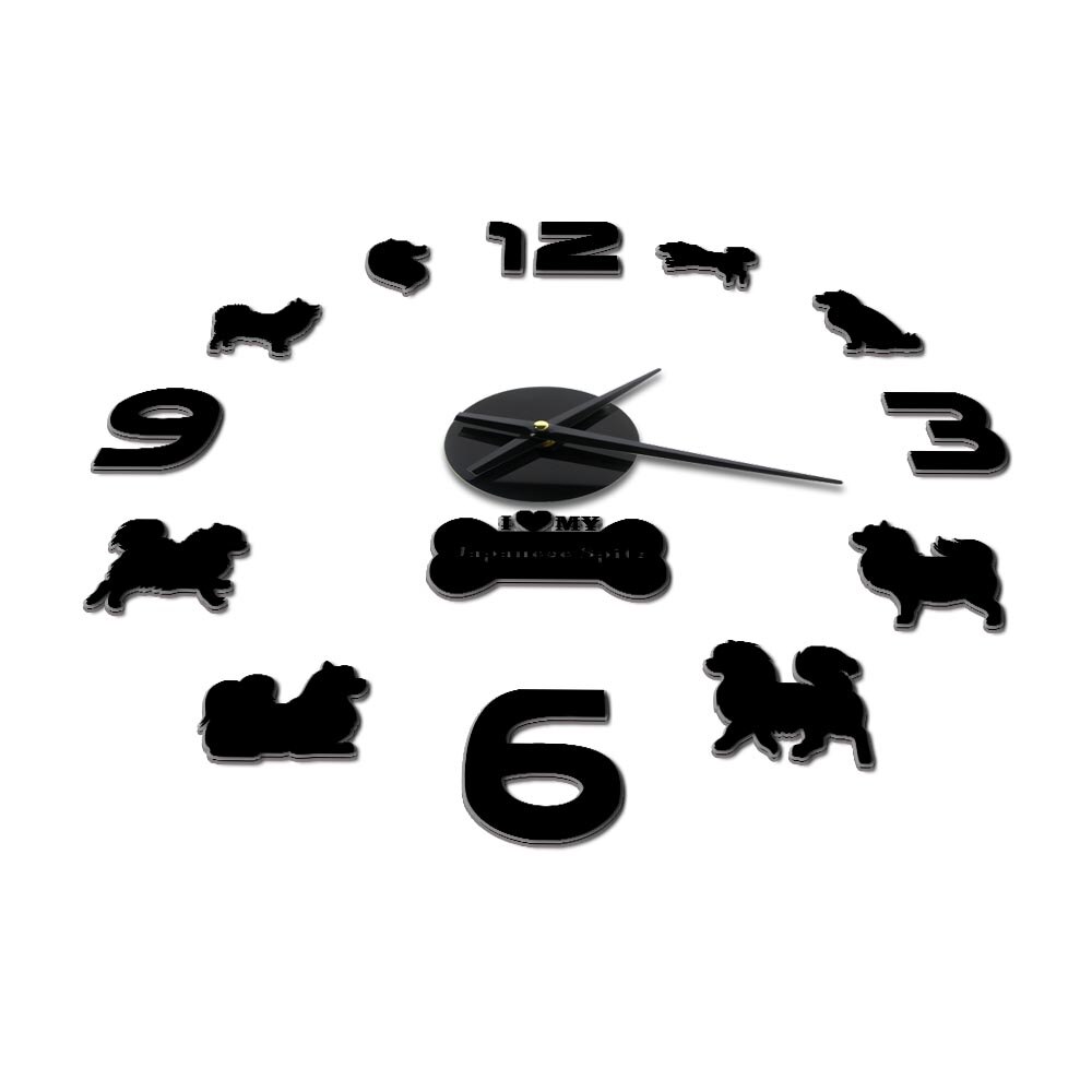 Spitz-Reloj de pared grande de acrílico para mascotas, calcomanías decorativas de pared con japonés de perro, Animal, tienda de cachorros, sin tic-tac