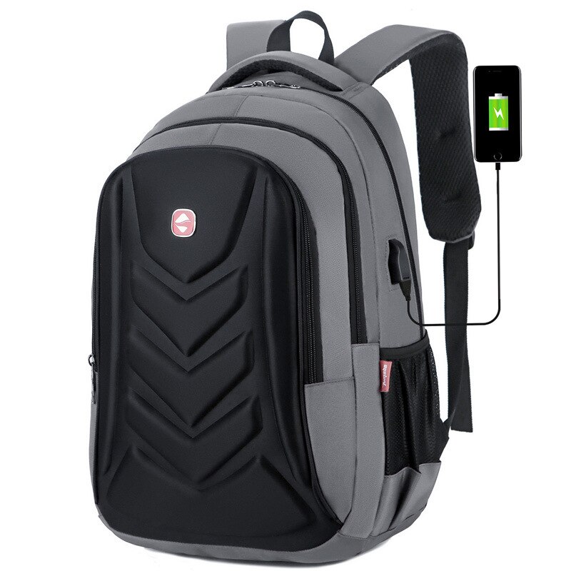 Mens USB Ladung Wasserdichte Laptop Rucksäcke Große Kapazität Männlichen Freizeit Reisetaschen Schüler Schule Bookbag Computer Neue Große: Grau