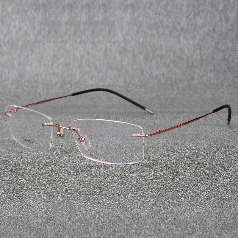 Kantløse titanium-brilleramme super letvægts fleksible titaniumlegering tempelben optiske briller briller: Lyserød
