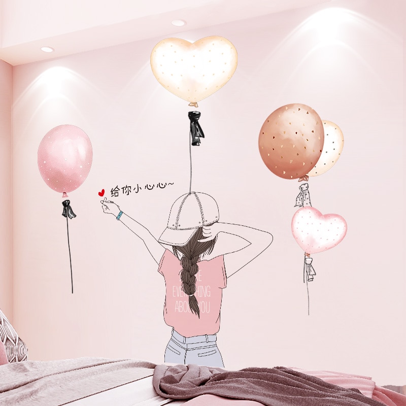 [Shijuekongjian] Cartoon Meisje Muurstickers Diy Cartoon Ballonnen Mural Decals Voor Kinderkamer Baby Slaapkamer Huis Decoratie