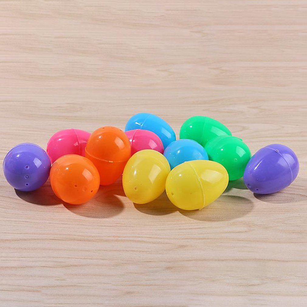 12 Stuks 4*6Cm Paaseieren Open Plastic Eierschaal Party Decoratie Diy Creatieve Pasen Willekeurige Kleur