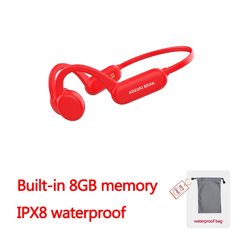 Knochen Leitung Bluetooth Kopfhörer Schwimmen IPX8 Kopfhörer Mit Mic Drahtlose Sport IPX4 Wasserdichte Kopfhörer für Iphone Xiaomi: rot 8g sd ipx8
