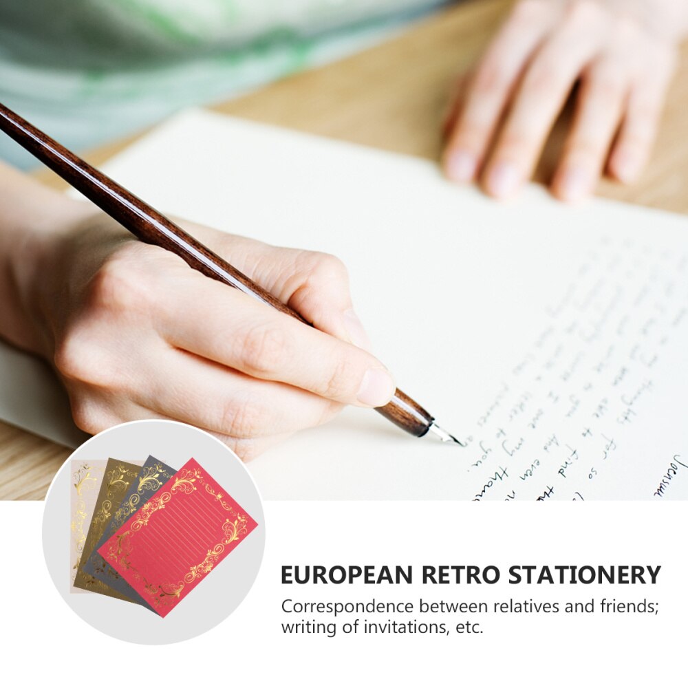 4 Sets Printed Durable Stamping Note Paper Writing Paper Letter Paper Stationery Paper for Men Children Women