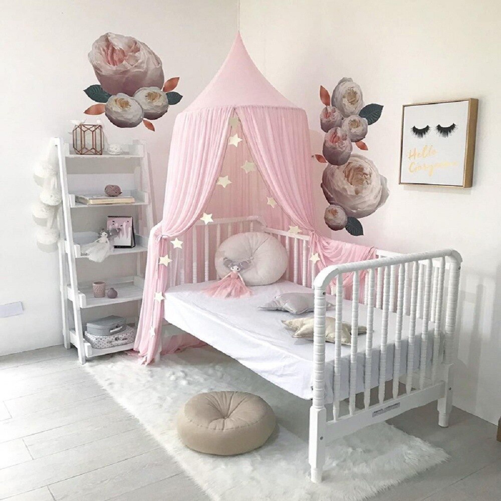 7 farger låve takrenne jenter prinsesse himmelseng valance barnerom dekorasjon chiffong myggnett sengeteppe gardin til rom deco
