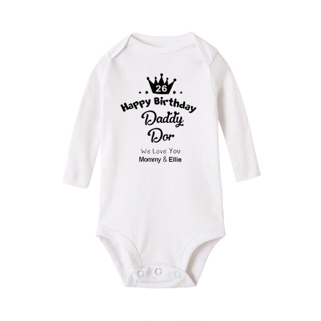 Grattis på födelsedagen pappa vi älskar dig roliga bomullströjor bebis flicka spädbarn långärmad jumpsuit nyfödd bebis flickor kläder 0-24m: Vit / 3-6m