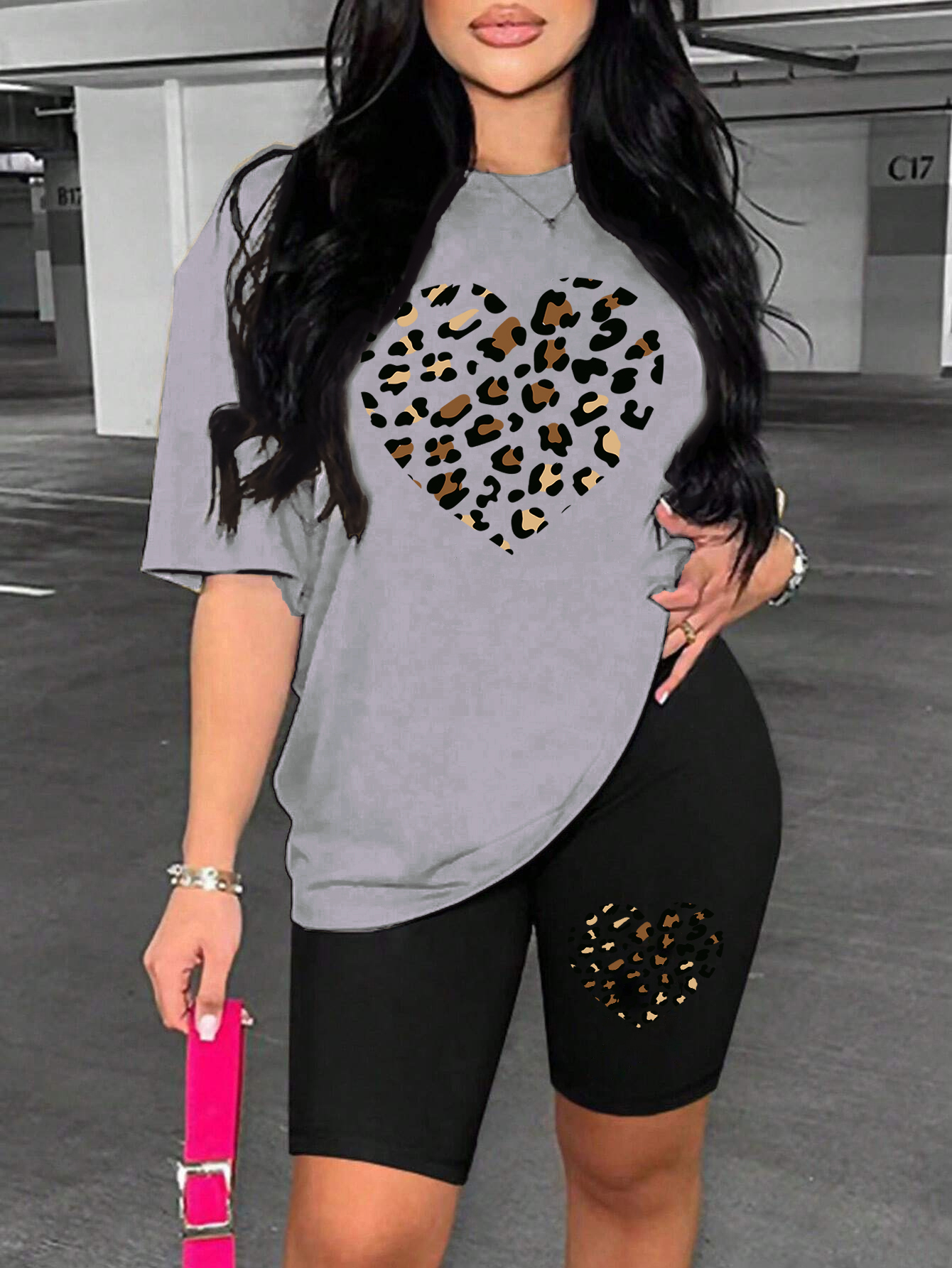 Zweiteiliges Damen-einstellen mit Leopardenmuster, hohles Herzmuster, bequemes, atmungsaktives Kurzarm-kurze Hose-einstellen, tägliche, vielseitige kurze Hose-setzt: S / Blau