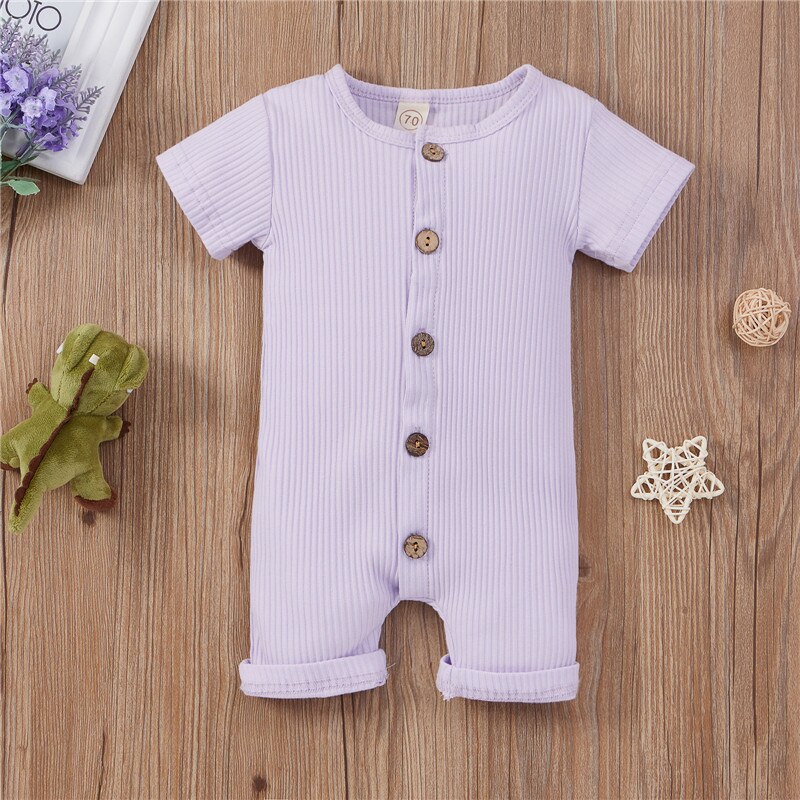 Bbay Boys Girls Casual Romper Solid Color Round Collar Short Sleeve Jumpsuits One-pieces for Boys and Girls Infant Clothing