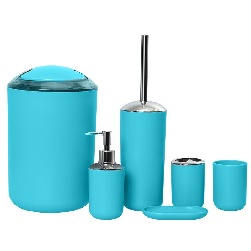 6 stk badeværelse tilbehør sæt tandbørsteholder kop sæbe dispenser fad toilet børste skraldespand plast tumbler kop vaskerum værktøj: Bule