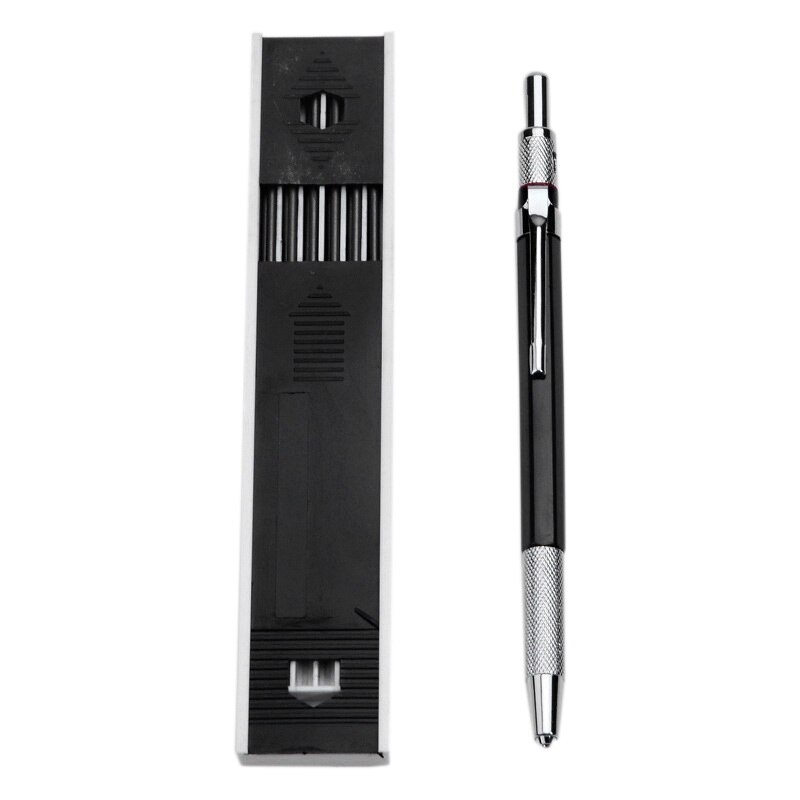 2.0mm Mechanical Pencil Lead Pencil for Draft Drawing Carpenter Crafting Art Sketching with 12 Pcs Refill: black