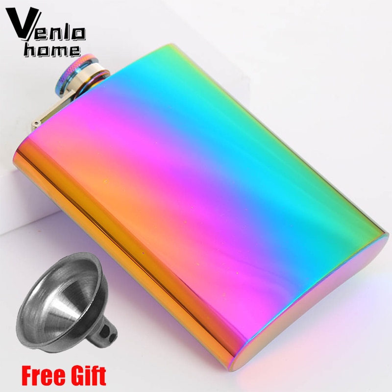 Colorful 8oz Stainless Steel Hip Flask With Free Funnel Whiskey Wine Bottle Retro Alcohol Pocket Flagon Portable Drinkware
