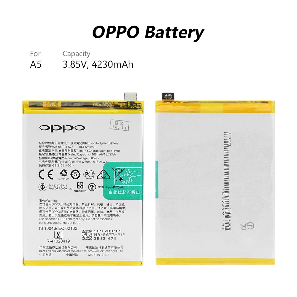 BLP673 4230mAh Li-ion Batteries 87.3x64.1x4.2mm Phone Bateria Replacement With Cellphone Opening Tools Set For OPPO A5