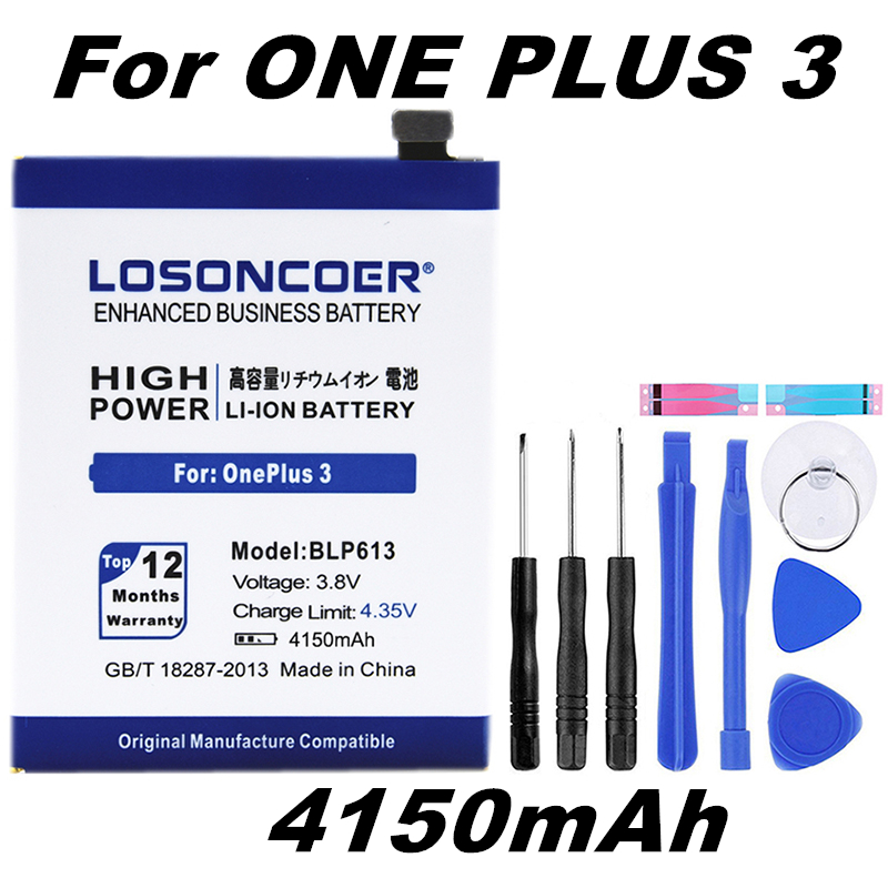 LOSONCOER Top Hohe Kapazität Ersatz 4150 mAh BLP613 Batterie für OnePlus 3 Ein Plus 3 Batterie + werkzeuge + aufkleber