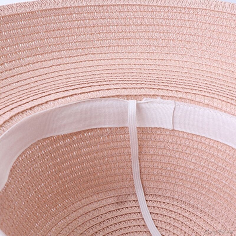 Women Summer Vintage Hepburn Straw Sun Hat Bell Shaped Wide Brim Solid Color UV Protection Travel Floppy Beach Cap M12 21