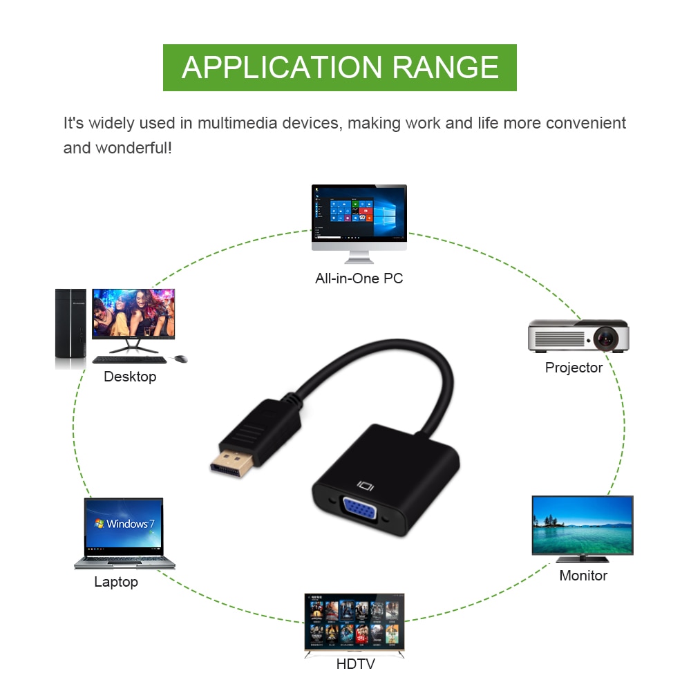 Chipal 10 stk displayport display port dp til vga konverter adapter kabel til pc computer notebook hdtv projektor monitor display