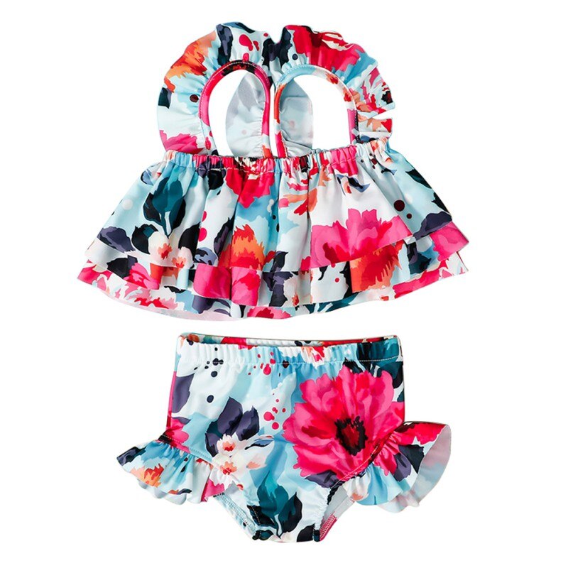 Toddler Girls Swimsuit Bikini Sets Summer Kids Flower Print Swimwear Two-piece Set Children's Bathing Suit Biquini Infantil