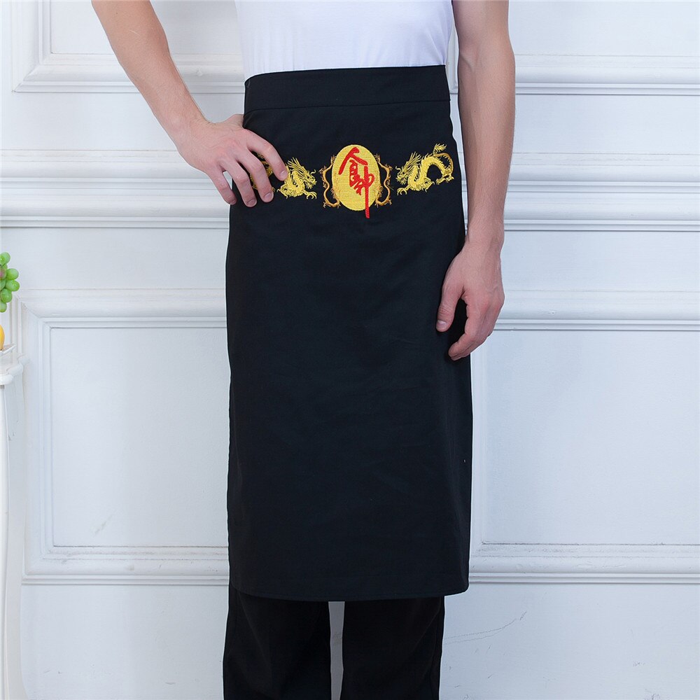 Black White Red Chinese Cooker Embroidery Chef Apron Unisex Kitchen Hotel Coffee Shop Bakery Chef Waiter Cleaning Workwear Apron