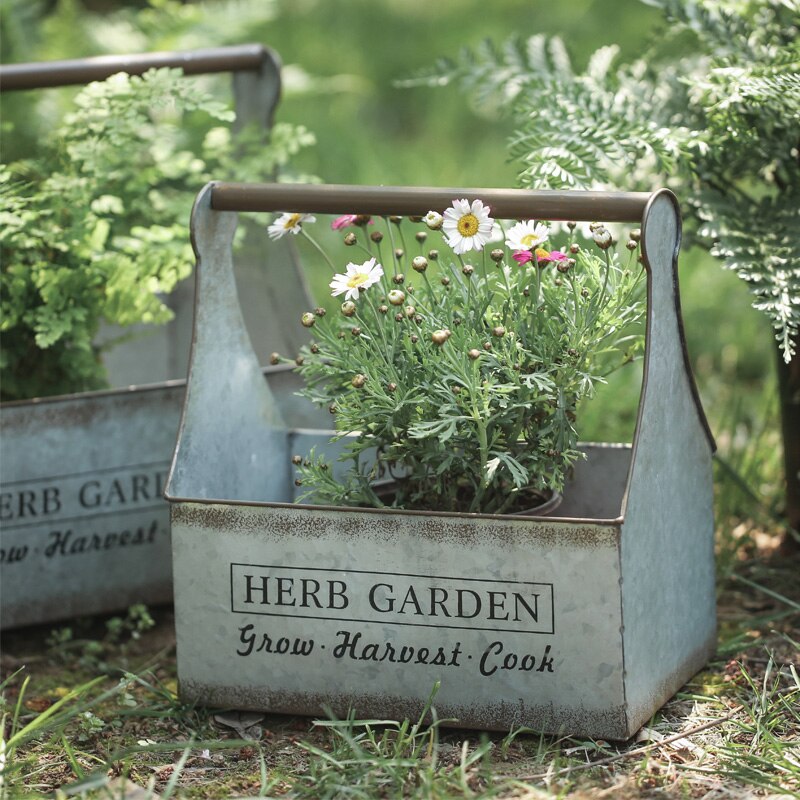 Retro Rectangular Tin Sheet Portable Flower Pot Ga... Grandado